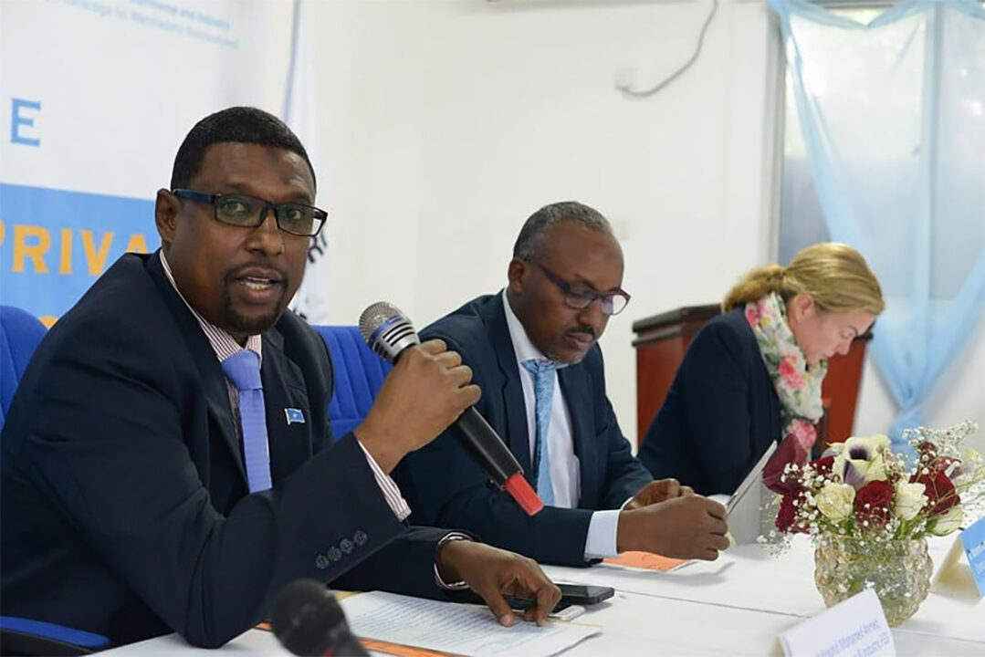 Somalia’s Petroleum Minister Abdirashid Mohamed Ahmed (left), 